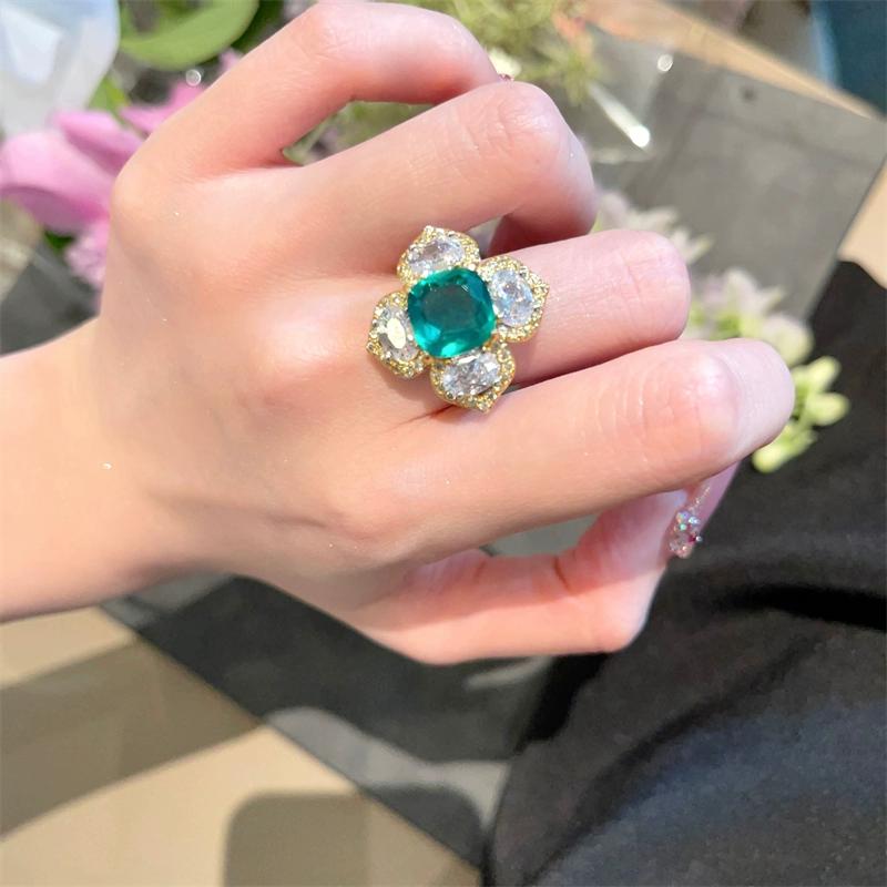 

Ретро высококачественный цветной драгоценный камень, супер красивый озерно-зеленый драгоценный камень, светлый, роскошный сверкающий бриллиант, открытое кольцо с бриллиантом, кольцо на указательный палец