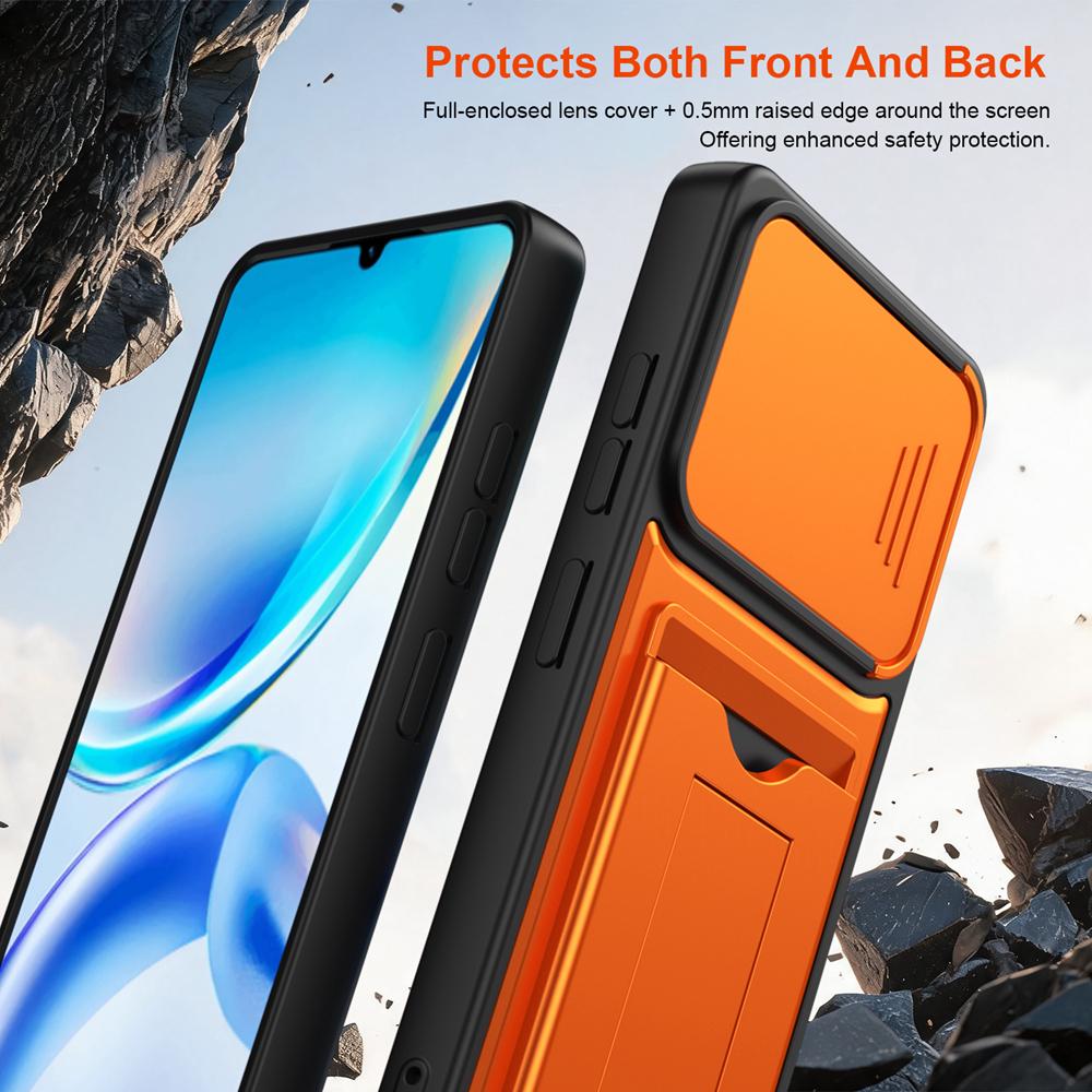 KEYSION Card Slot Holder Bag Phone Case for ZTE Blade A36 Slide Camera Protection Kickstand Shockproof Back Cover for Blade A36
