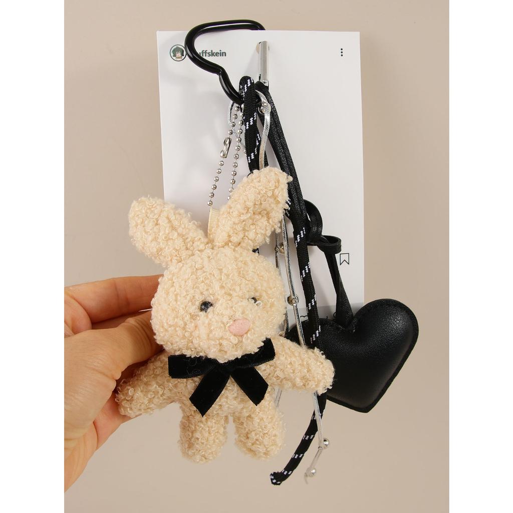 Plush Bunny Pendant, Leather Love Bag Pendant, Cartoon Doll, High-end Cute Keychain.