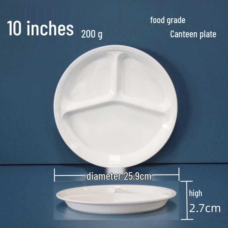 10-inch White Melamine 3-Compartment Divided Meal Trays (Pack of 10)