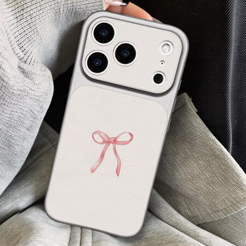 Pink Bowknots Print Leather Lanyard Case For iPhone 18 Pro Max Hybrid TPU+PU Anti-skid Soft Cover For iPhone 17 16 15 14 13 Pro Max