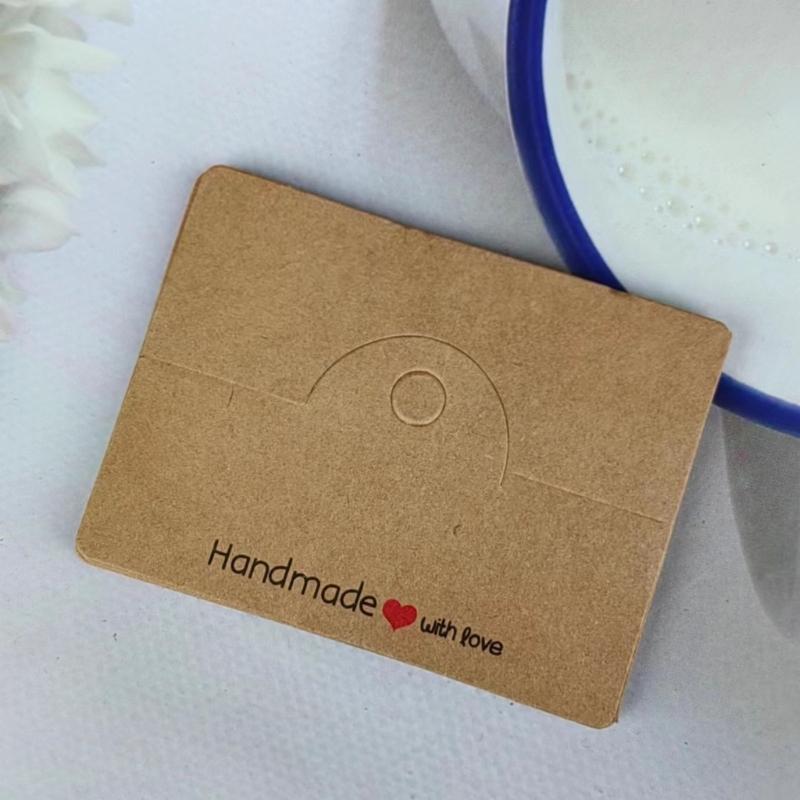 100pcs 8x6cm Bracelet Display Cards Handmade with Love Print Kraft Paper Card Hang Tags Cardboard Package for Jewelry