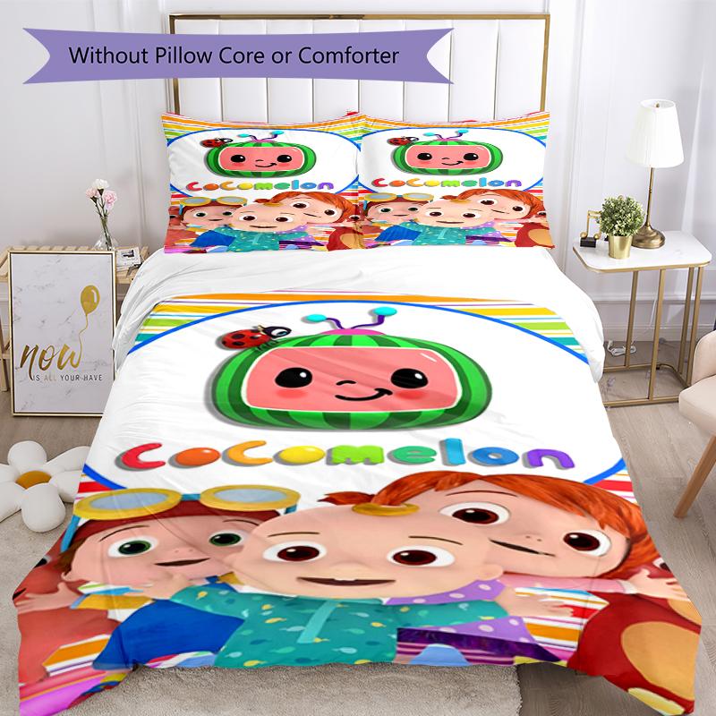 3pcs Cocomelon Bedding Set Duvet Cover Closure Includes 1 Duvet Cover & 2 Pillowcases, Soft and Comfortable for All Seasons.