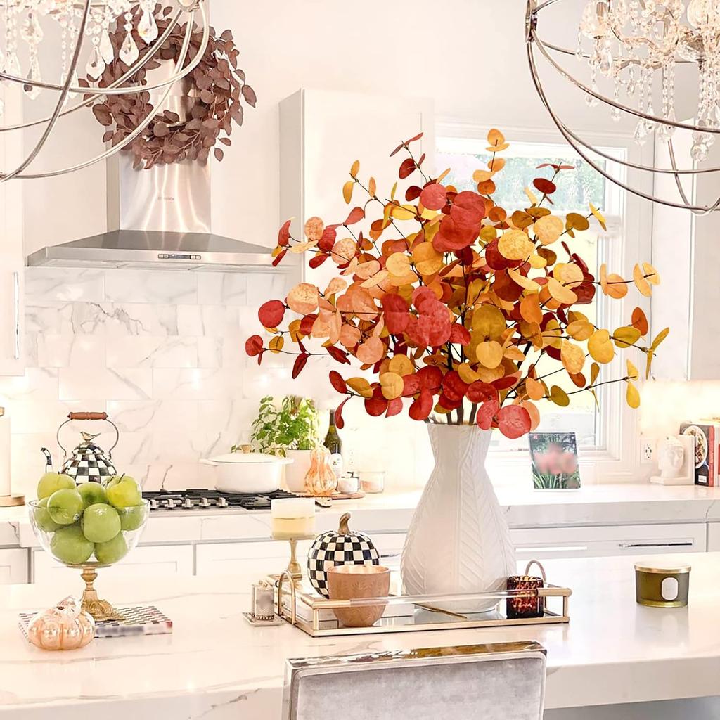 Agusbagli 6 Pcs Artificial Eucalyptus Leaves 28'' Tall Fall Flowers Leaf Greenery Stems Autumn Decorations for Home Wedding Centerpieces Thanksgiving