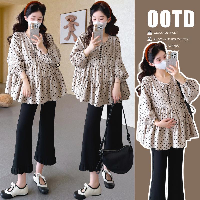 Spring 2026 Korean Polka Dot Maternity Shirt M