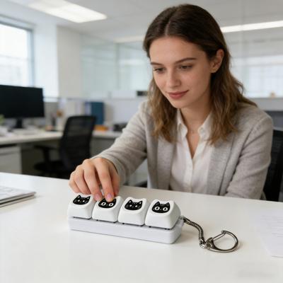 Black Cat Fidget Keyboard 4/9-Keys Finger Clicker Keychain Anxiety Relief Office School Travel Decompression Button Sensory