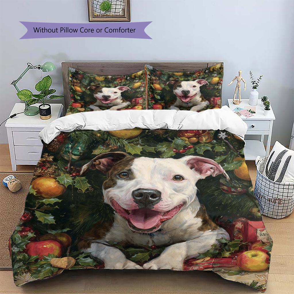 Happy Pitbull Pattern Bedding Home Decoration Birthday Gift (1 * duvet cover + 2 * pillowcase, without core)