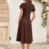 Damska Letnia Moda Sukienka Midi z Dekoltem V i Falbankowymi Rękawami w Stylu Retro