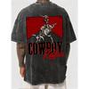 European Sizes Men' Vintage Oversized T-Shirt with Large Back Print - Soft Washed Retro Streetwear Tee, Loose Fit Round Neck Casual Shirt
