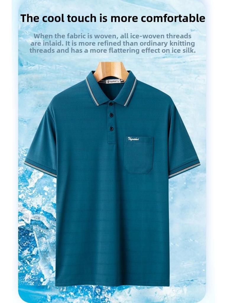 Erkek Buz İpeği Kısa Kollu Polo - Hızlı Kuruyan, Orta Yaşlı ve Yaşlılar İçin Bol Kesim, Trend Yazlık Gömlek