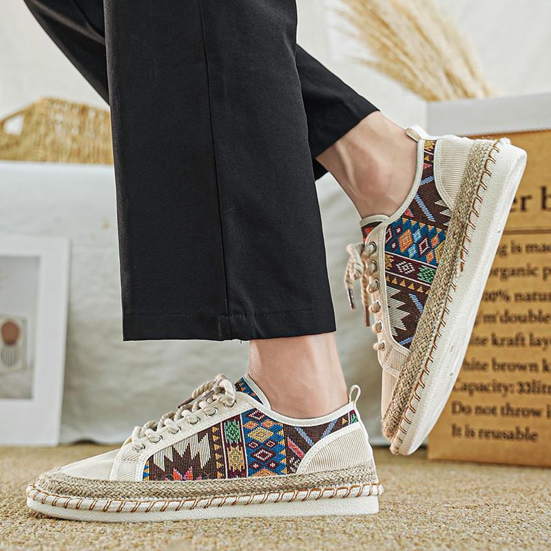 Neue Mode Gedruckt Herren Sommer Schuhe Bequeme Flache Segeltuchschuhe Herren Schnürschuhe Fischerschuhe Casual Herren Espadrilles Hommes_voghion.com