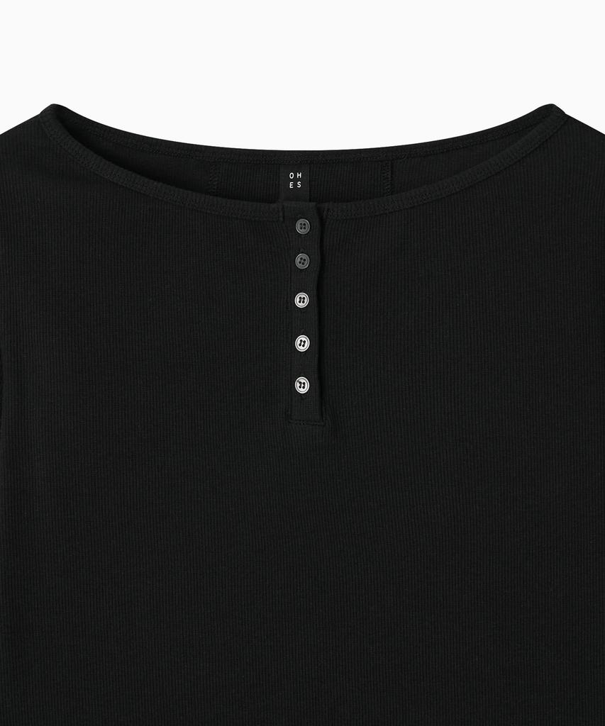 Ohesio Henley Neck Button Long Sleeve, Black