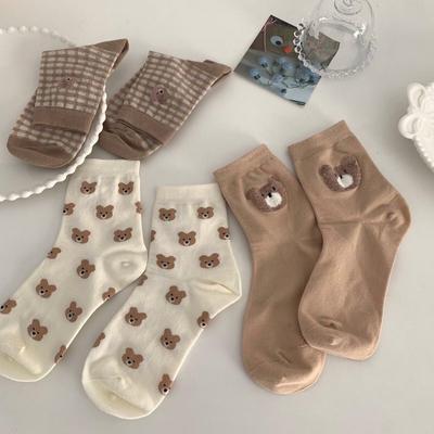 Cute Bear Socks Female Ins Tide Spring Summer Autumn Winter Jk Socks Cartoon Casual College Wind Tube Socks