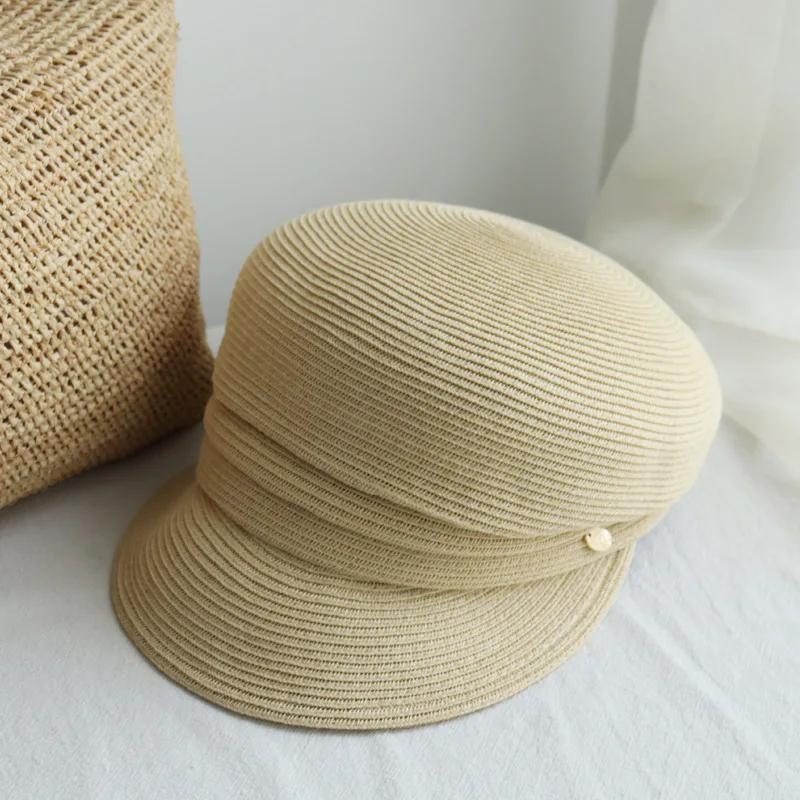 Japanese New Designer Berets Women's Summer Korean Casual Fashion Straw Hat Shading Sun Protection Sun Hat Retro Newsboy Cap