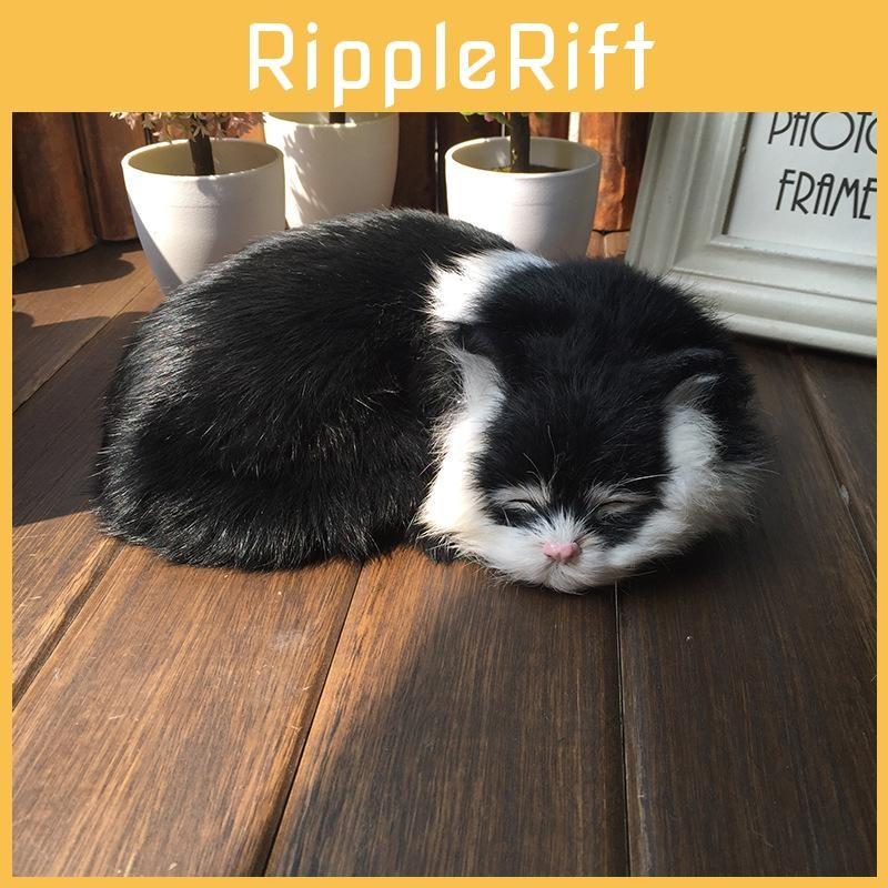 Sleeping Realistic Cat Plush Fake Fur Animal Toy Home Decor Photography Props