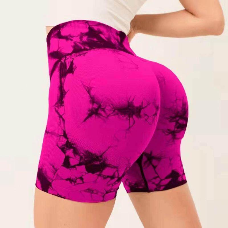 

Fashion Yoga Fitness Peach Hip Fitness Shorts High Waist Tie-Dye Breathable Ruched Hip-Showing Exercise Shorts Export Rose Red M