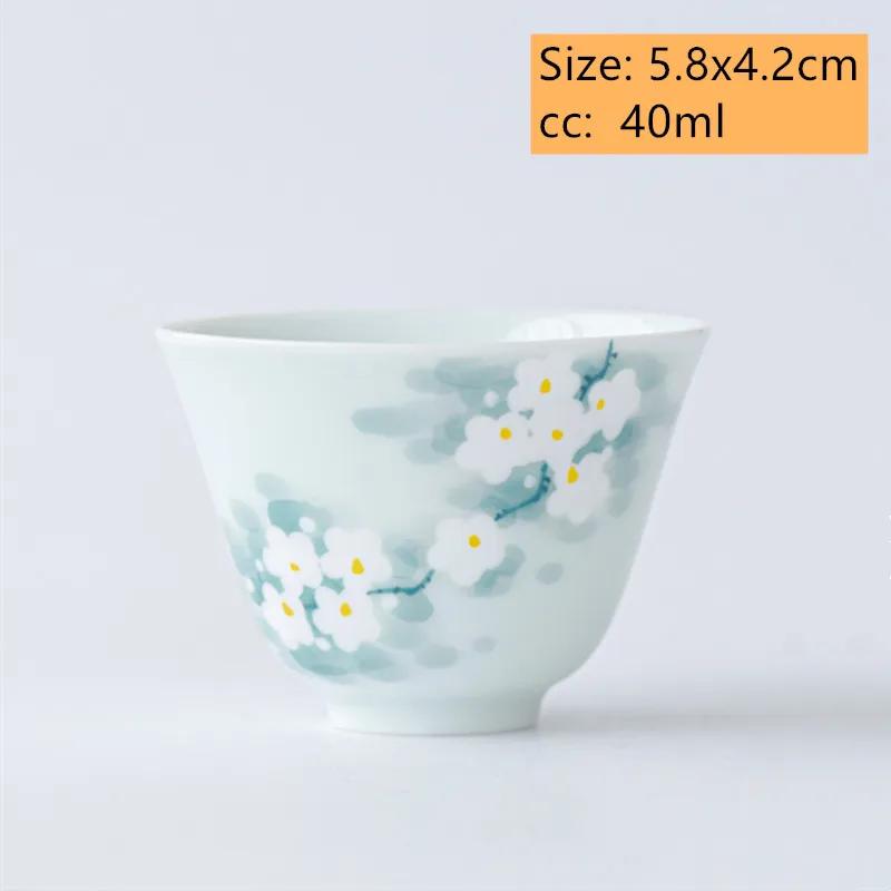 1 Pc Chinese Hand-painted Flowers Ceramic Teacup Handmade Tea Cup Coaster Porcelain Tea Bowl Teaware Personal Meditation Cup