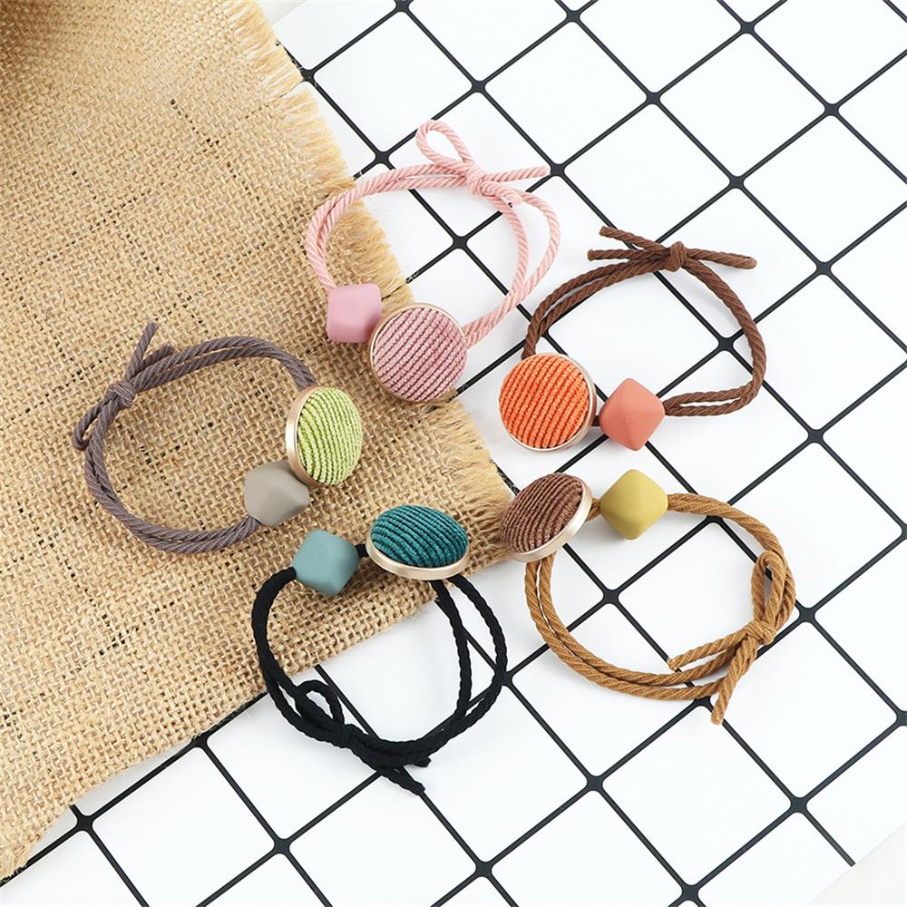 2pcs/set Fashion Elastic Hair Bands Pink Buttons Decoration Hair Ties Headband Women Girls Hair Accessories Ponytail Holder Gift