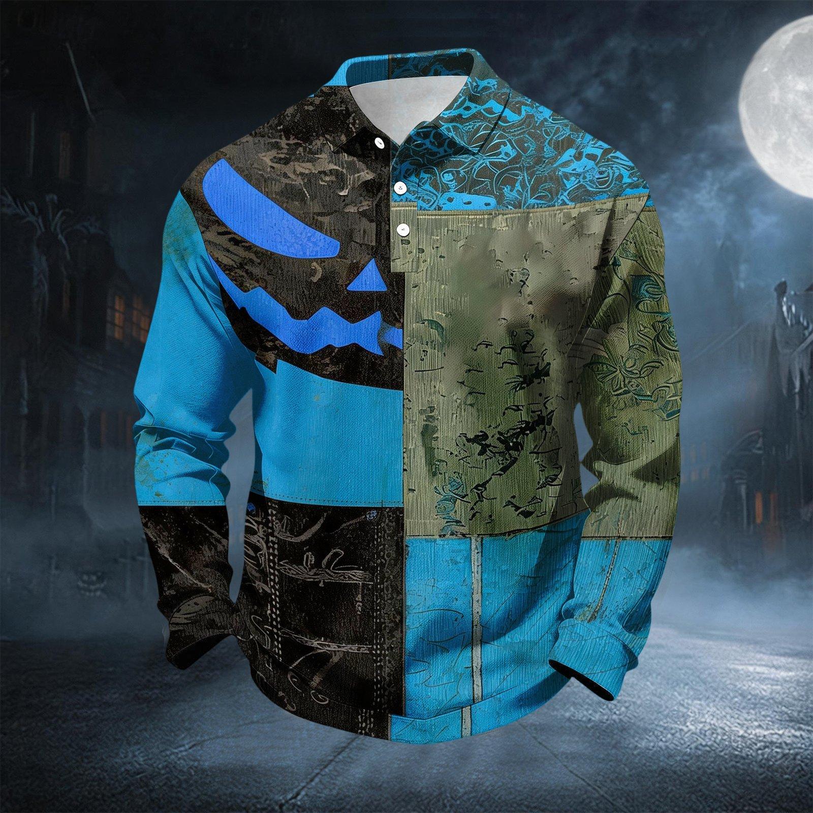 Men s Long Sleeve Button Down Collar Shirt for Halloween Casual Wear XXXL
