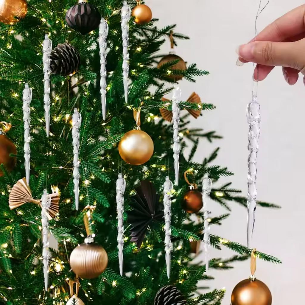 12~60pcs Christmas Acrylic Clear icicles Simulation Ice Xmas Tree Hanging Ornaments Winter Party New Year Decor Party Supplies