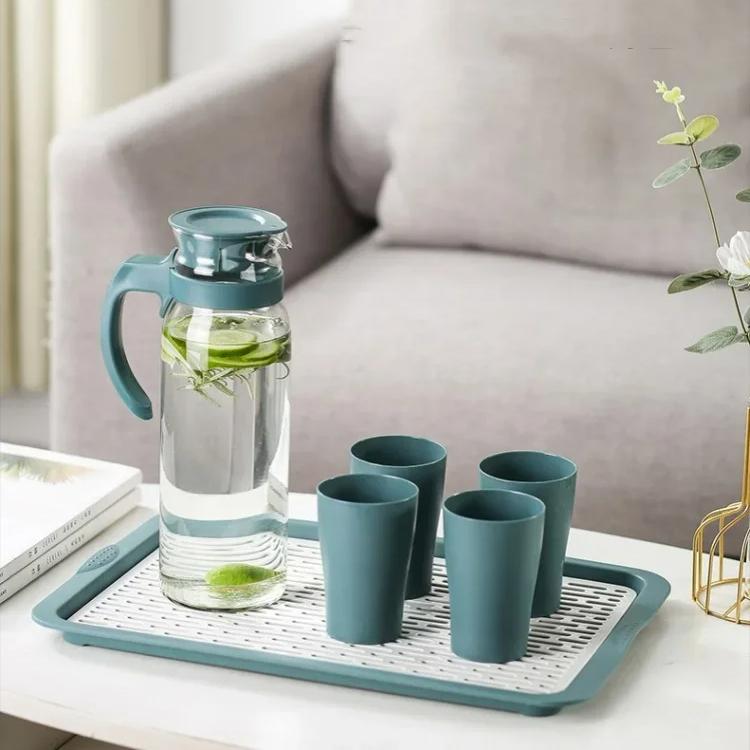 1Pc Glass Water Pitcher Heat Resistant Glass Carafe Beverage Juice Dispenser Cold Water Kettle with With Lid and Handle