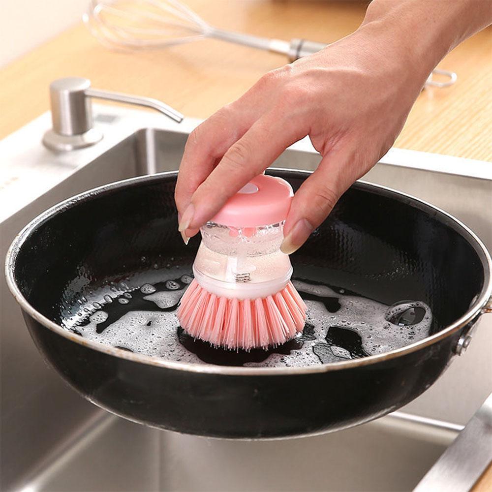 Brosse à vaisselle automatique créative avec tasse de stockage de liquide vaisselle, brosses de nettoyage en plastique pour chaudière de cuisine