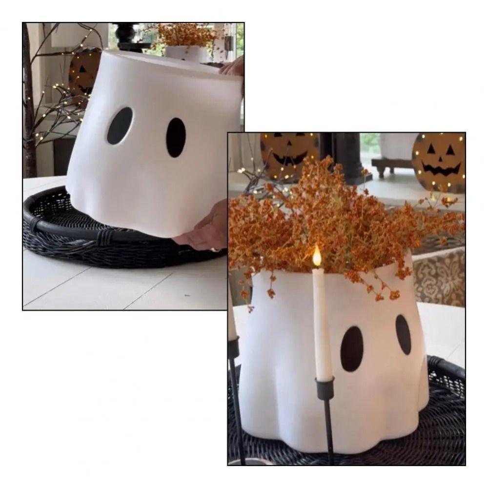 Ghost-Themed Ghost Planter Durable Plastic Candy Bowl Festive Halloween Ghost Bucket  Outdoor Use