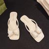 Bow pinch foot flip-flops female summer wear new gentle fairy style with skirt flat bottom cool slippers