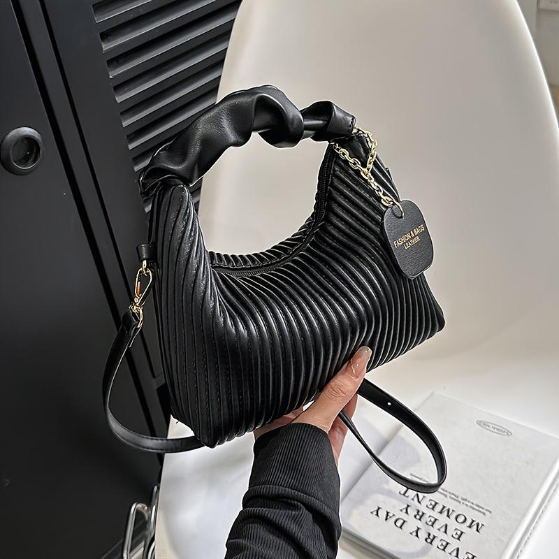 Stylish Simple Pleated Handbag PU Material Evening Party Women's Bag