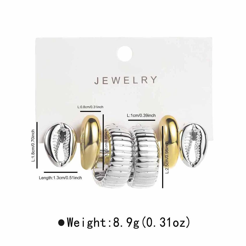 Women Fashion Two Tone Metal Multi Element Geometric Earrings Set C Shape Retro Luxury High Grade Ear Cuffs Studs Ear Jewelry