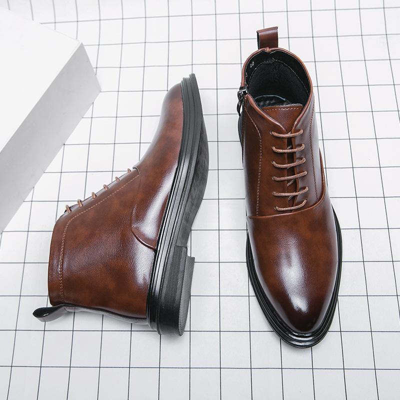 High Top Leather Shoes Casual Height Increase Business Martin Boots British Hairstylist Dress Pointed Boots