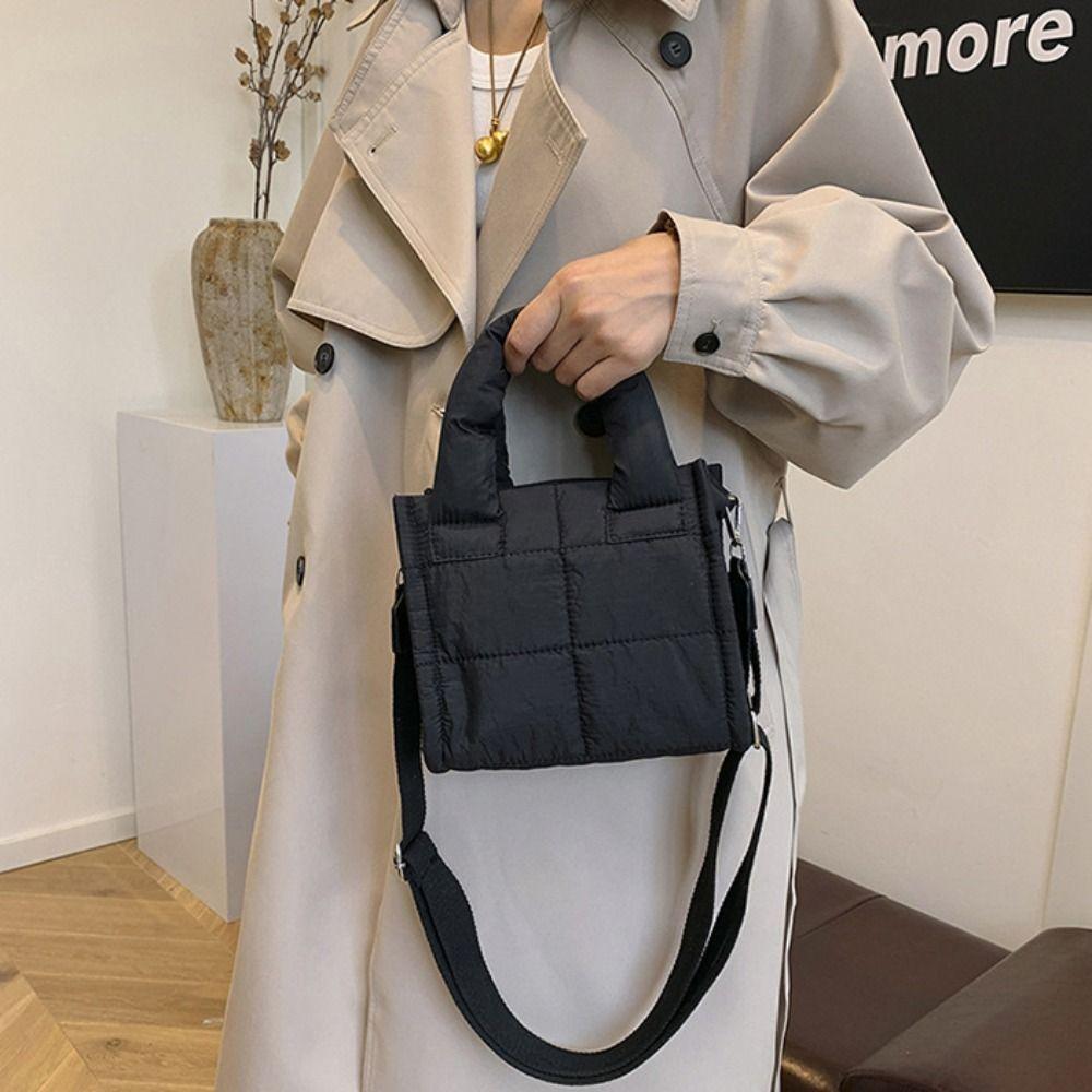 Solid Color Down Cotton Shoulder Bag Large Capacity Nylon Handbag  Office Worker