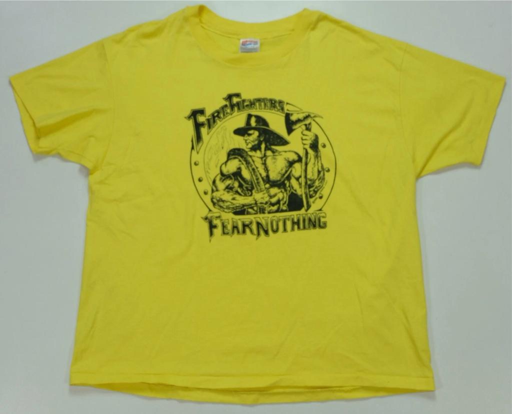 Rare Vintage Fire Fighters Fear Nothing 1992 Single Stitch T Shirt 90s Yellow XL