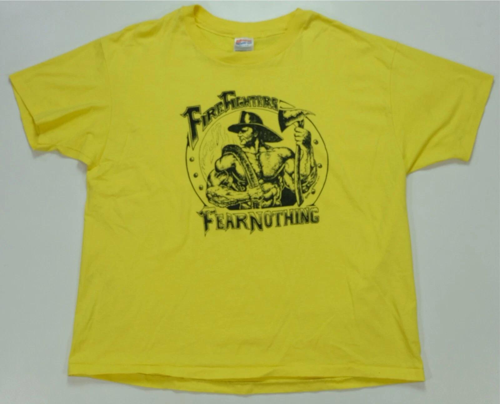 Rare Vintage Fire Fighters Fear Nothing 1992 Single Stitch T Shirt 90s Yellow XL S