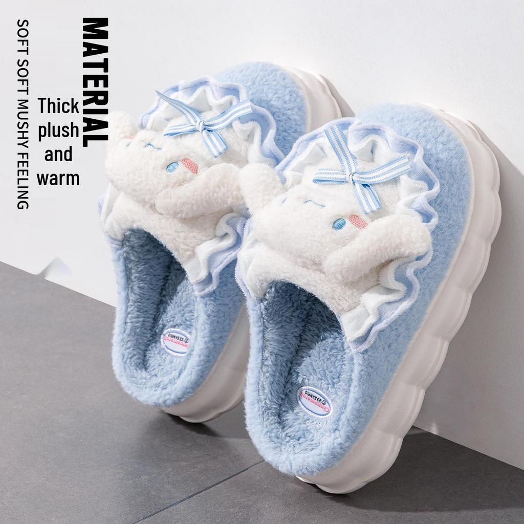 Útulné dámské nadýchané plyšové pantofle Cinnamoroll - Roztomá bavlněná zimní domácí obuv pro podzim a zimu 2025.