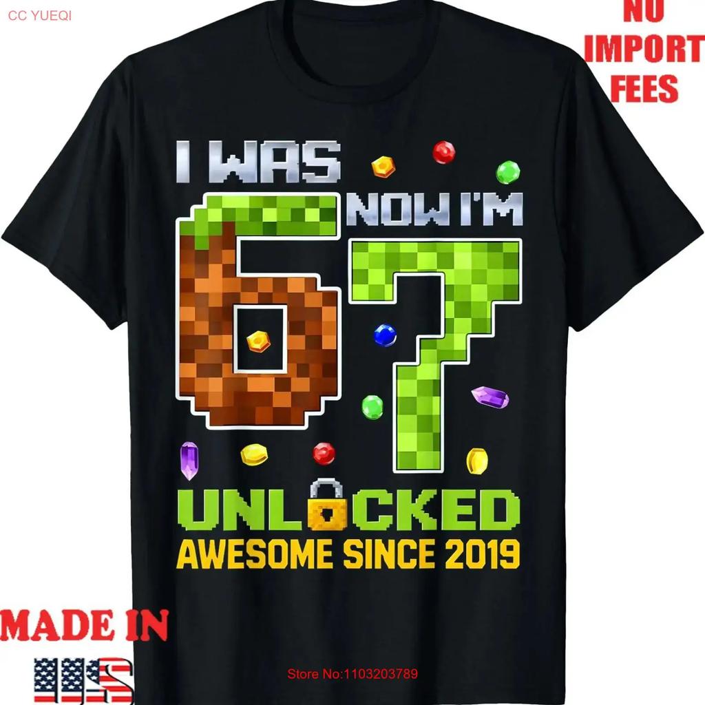 I Was 6 Now Im 7 Unlocked Pixel Gamer Boy Kid T Shirt Adult Vintage Soft Homme Slightly Streetwear Unisex Stretched