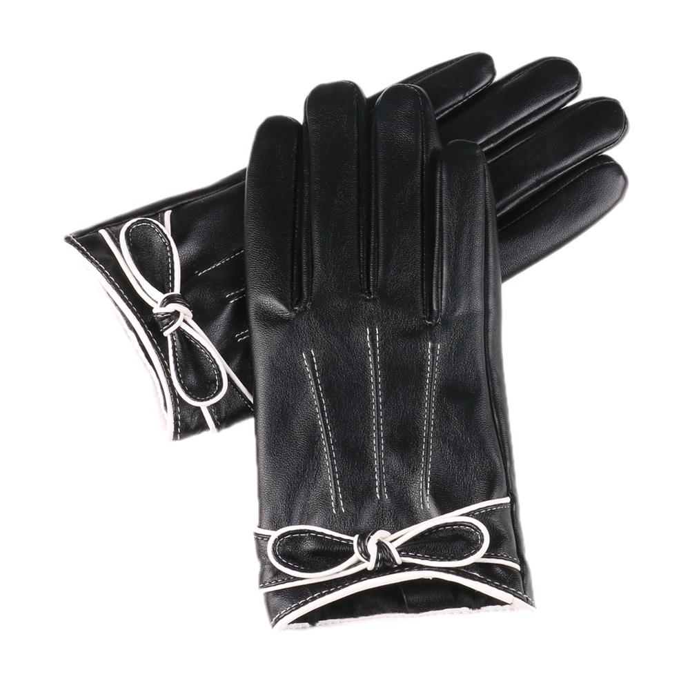 Women's Warm Leather Gloves Plus Velvet Thickened Cold Proof Outdoor Cycling Fashion Butterfly Festival Touch Screen Autumn and Winter Gloves