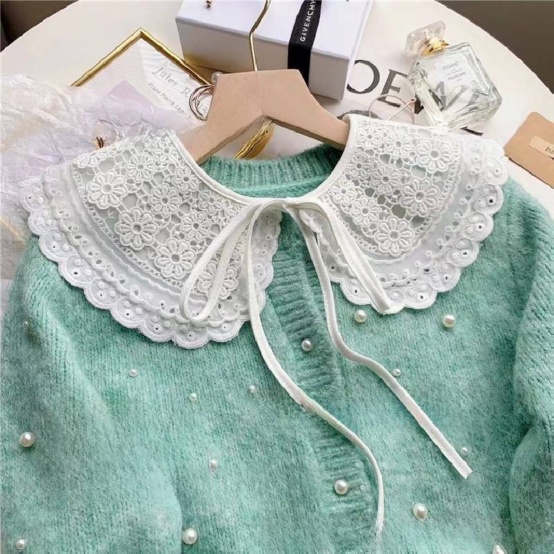 Polyester Lace Decorated Faux Collar With Embroidery For Casual Adult Clothing