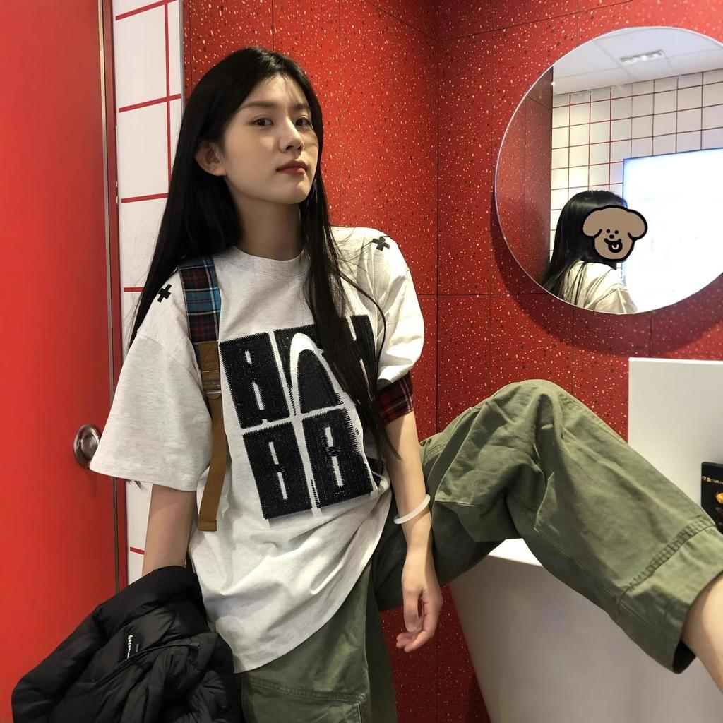 American High Street Printed Letter Large Size Short-sleeved T-shirt Women's Fat Mm Summer Loose Design Niche Couple Top