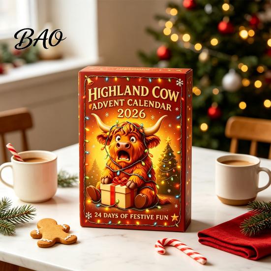 Birthday Gifts for Children 3D Highland Cow Advent Calendar, 24-Day PVC Figure Countdown Ornament Set, 24 Days Surprise Toys Unique Christmas