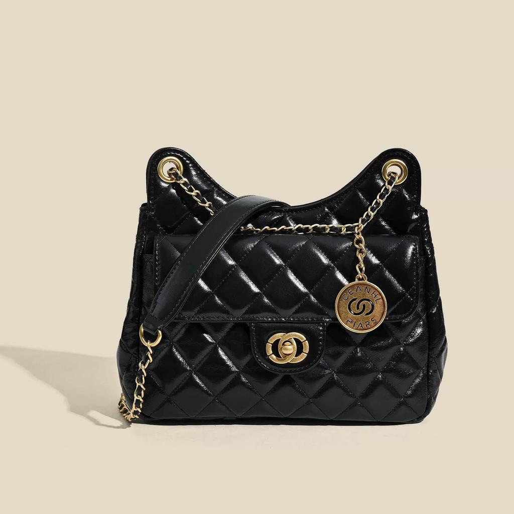 Tmall elf niche leather messenger bag women's first layer cowhide small fragrant wind rhombus chain bag single shoulder women's bag wholesale