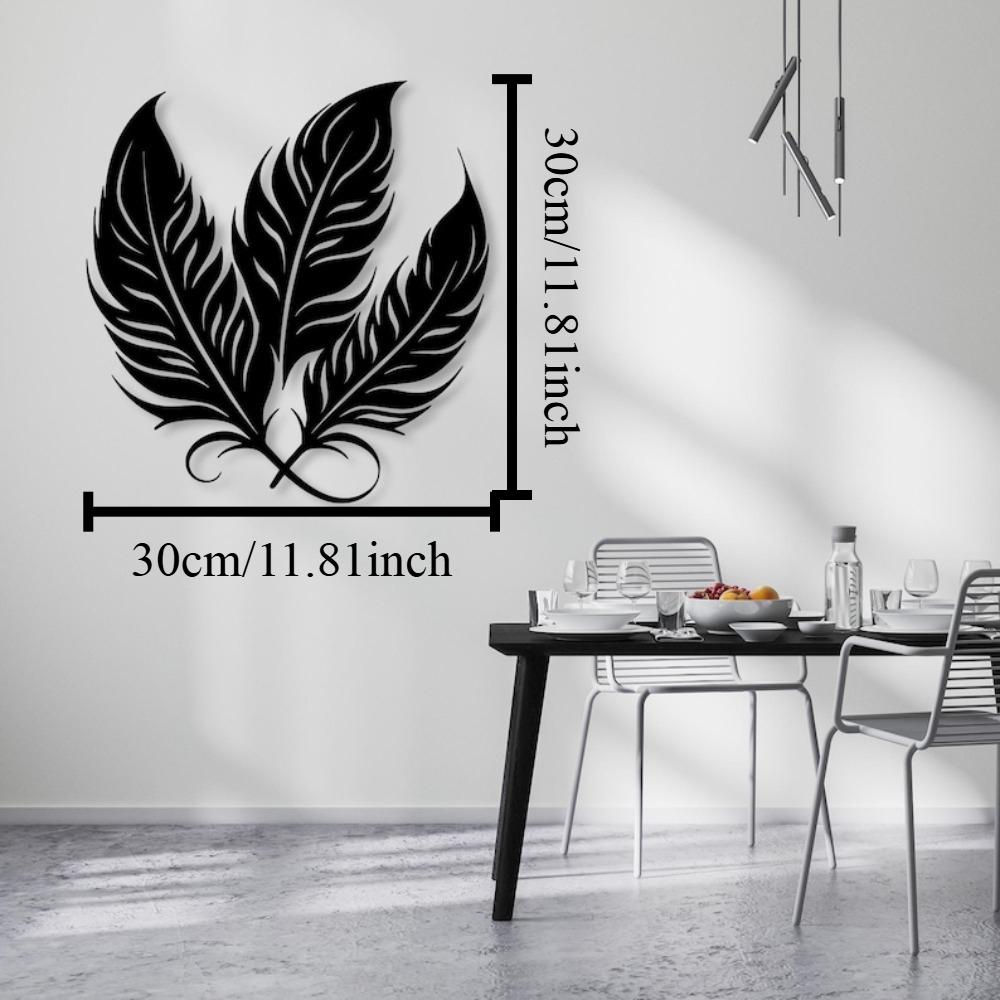 Black Metal Feather Wall Art Modern Minimalist Steel Home Decor 12in