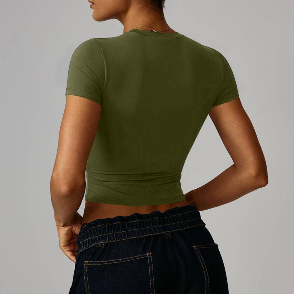 Women Short Sleeve Crew Neck Pullover Casual Fitted Crop T Shirt Basic Lightweight Soft Stretchy Top for Daily Wear