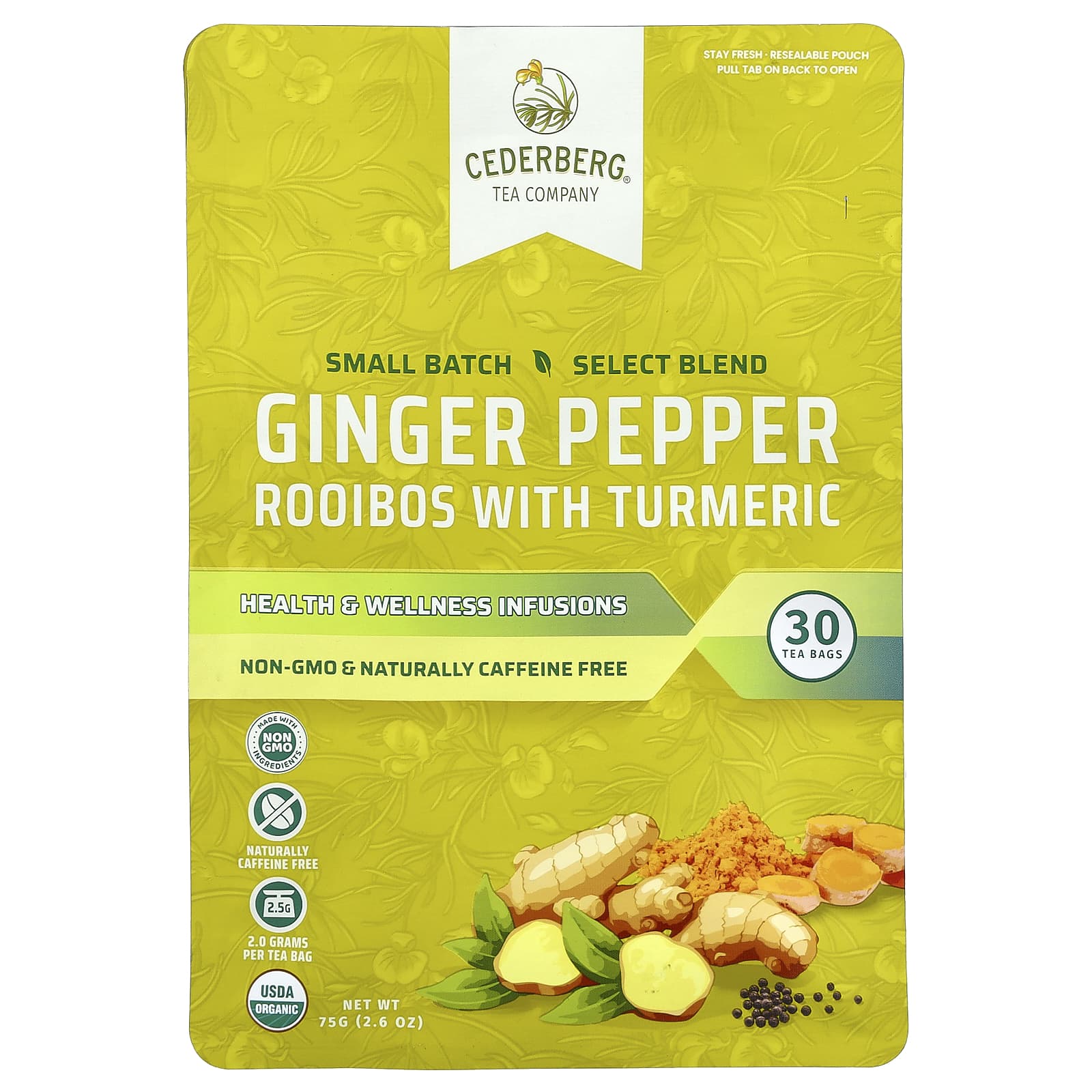 

Cederberg Tea Co, Ginger Pepper Rooibos with Turmeric, Caffeine Free, 75g (2.6oz)