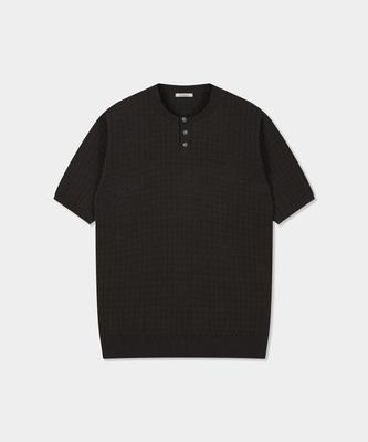 BIRBANTE Summer Washable Henley Neck Knit - Brown