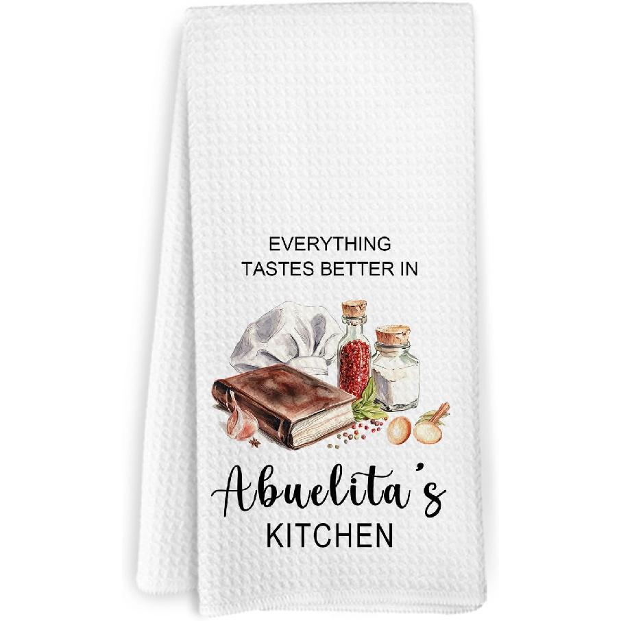 Nonna Gifts Kitchen Towels, Gifts for Nonni Grandma from Grandkids, Everything Tastes Better in Nonna's Kitchen Decorative Hand Tea Towels for