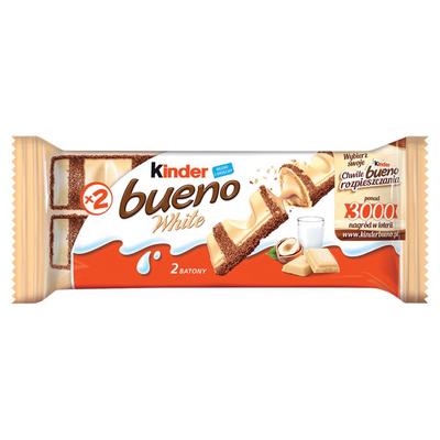 Kinder Bueno Blanc Gaufrette en chocolat blanc avec garniture au lait et aux noisettes 39 g (2 pièces)