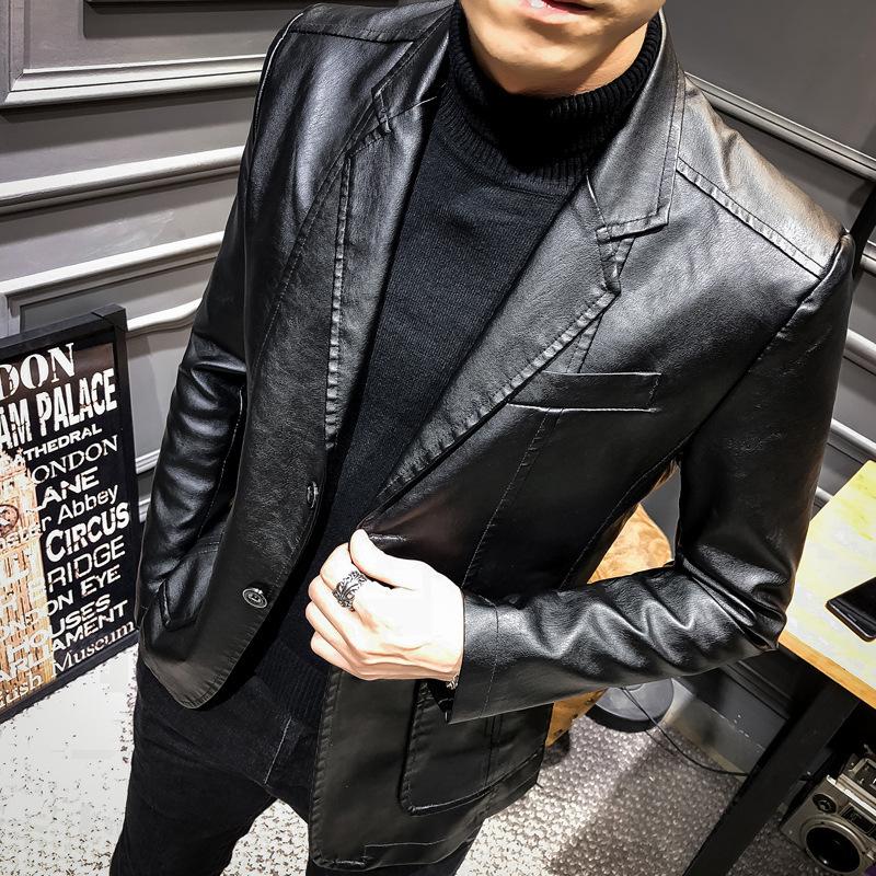 Spring PU Leather Men Youth Slim Suit Collar Leather Jacket Men Business Casual Men Leather Coat Men