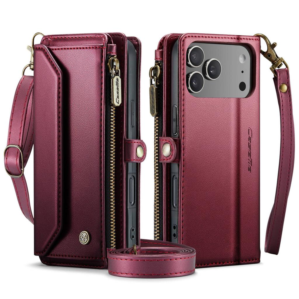 Crossbody Wallet Case for iPhone 17 Pro Max/17 Pro/Air, RFID Blocking PU Leather with 7-10 Card Holder, Wristlet Shoulder Strap