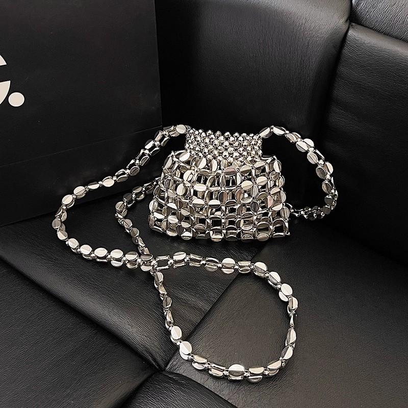 

JIAERDI Hot Girl Silver Handmade Beaded Purse Ladies Fashion Premium Hollow Shoulder Bags Female Harajuku Crossbody Y2K Bag 2025 26x16x5cm серебряный